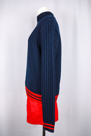 Dolce & Gabbana Navy Wool Ribbed Sweater with Red Trim