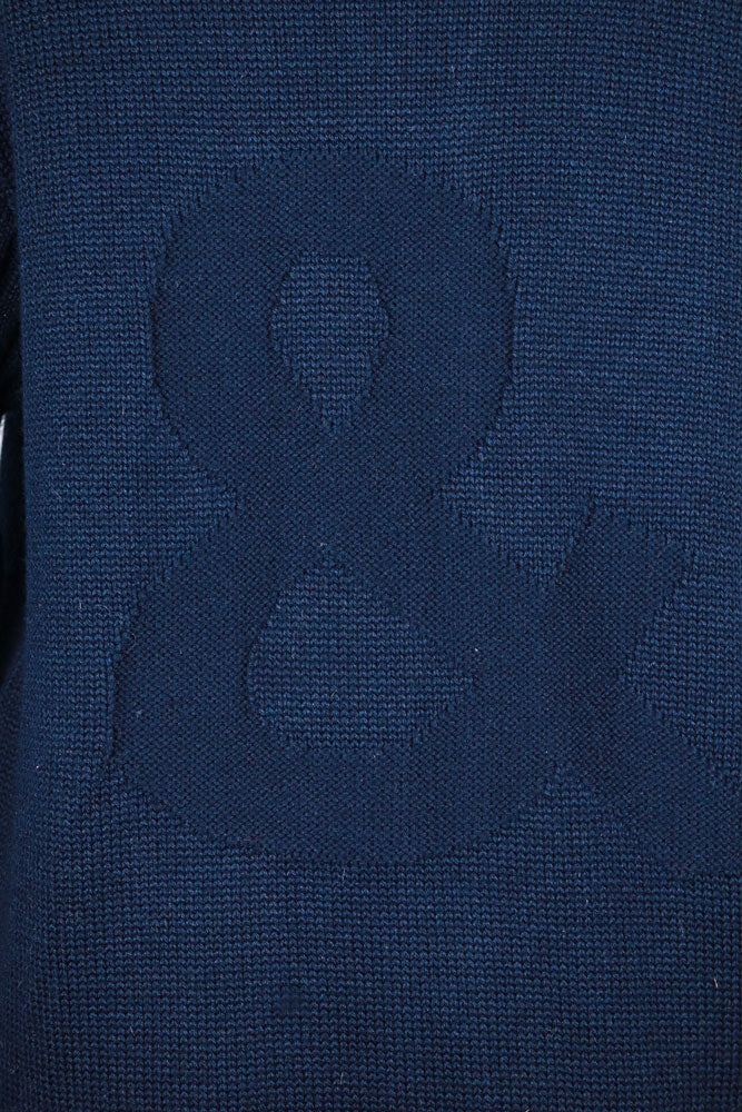 Dolce & Gabbana Navy Wool Ribbed Sweater with Red Trim