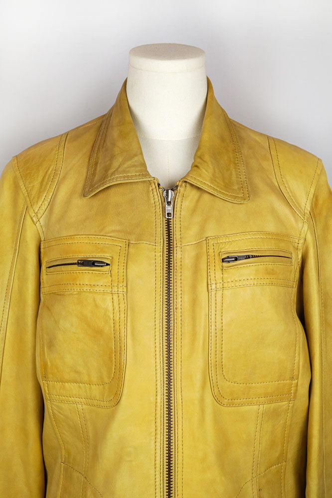 Yellow Lamb Leather Moto Jacket