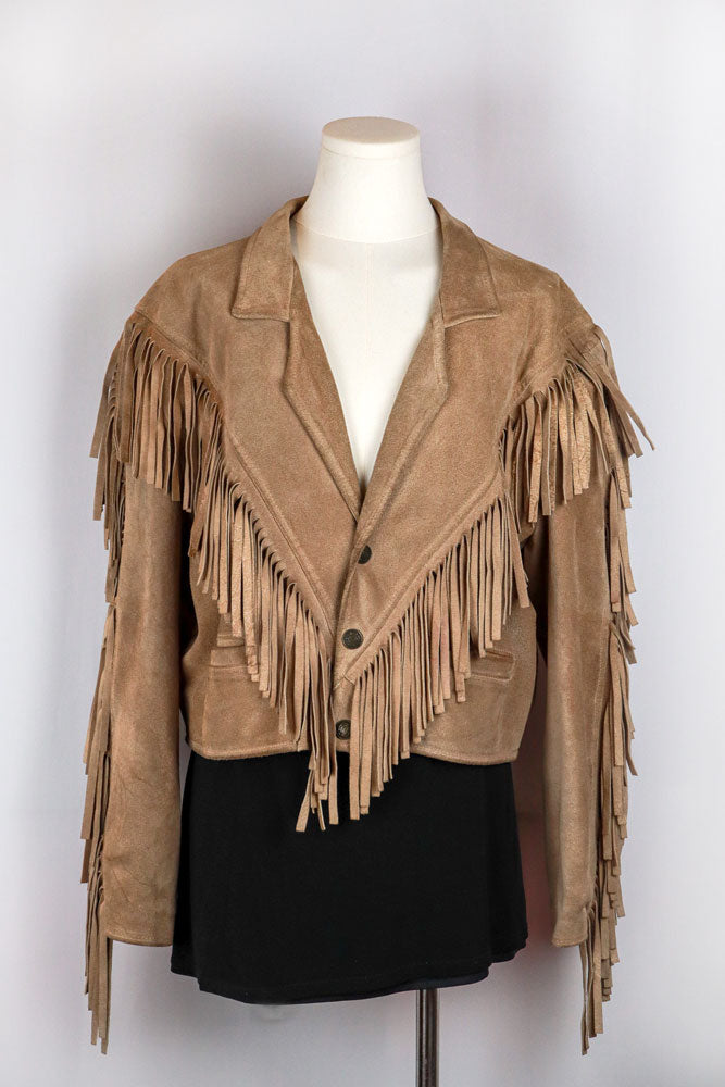 Tan Suede Fringe Vintage Jacket with Paisley Lining