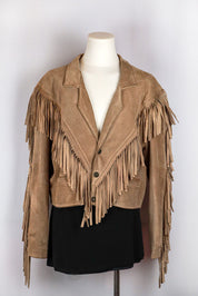 Tan Suede Fringe Vintage Jacket with Paisley Lining