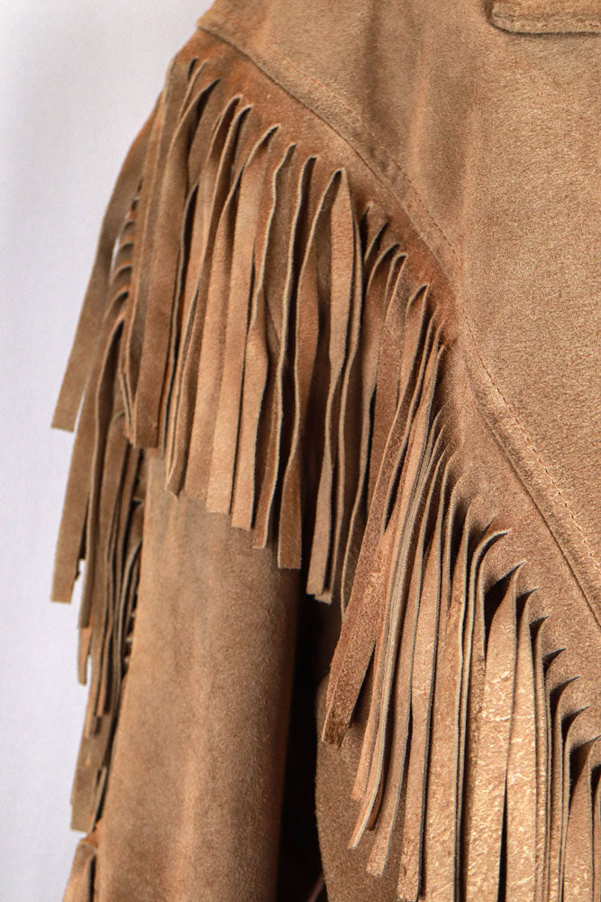 Tan Suede Fringe Vintage Jacket with Paisley Lining