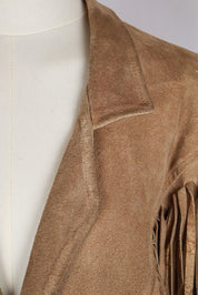 Tan Suede Fringe Vintage Jacket with Paisley Lining
