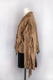 Tan Suede Fringe Vintage Jacket with Paisley Lining