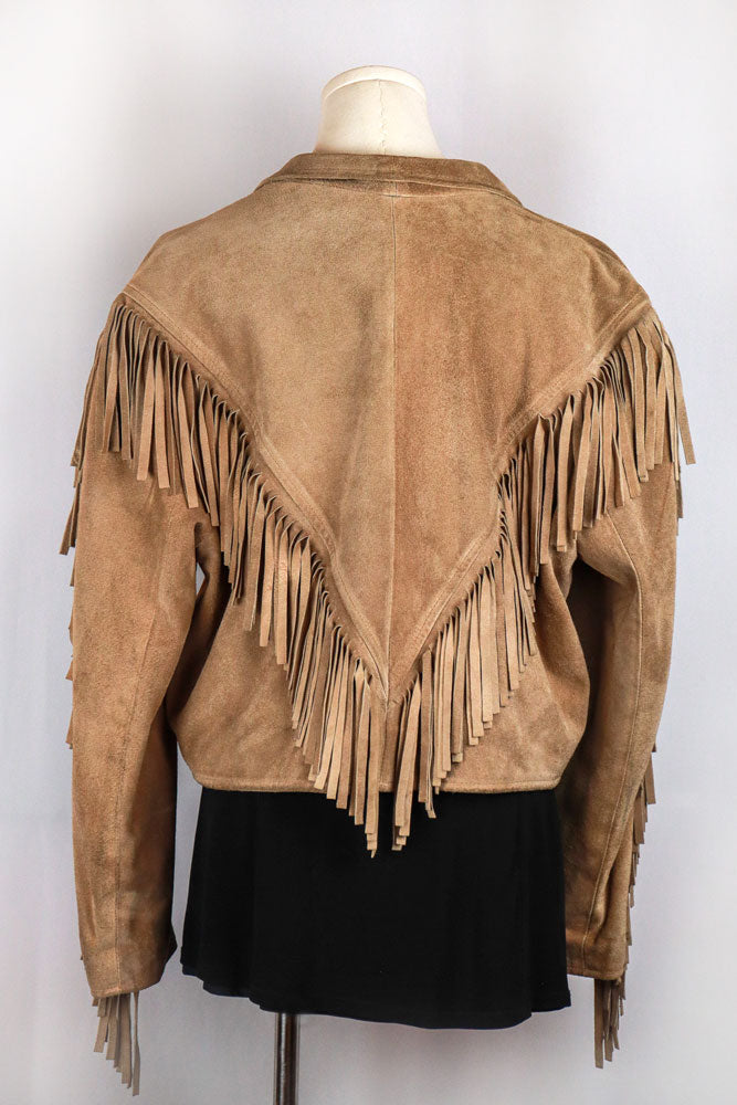 Tan Suede Fringe Vintage Jacket with Paisley Lining