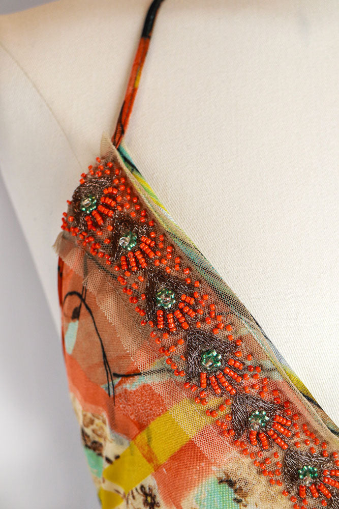 Roberto Cavalli 2000s Multicolor Abstract Silk Maxi Dress