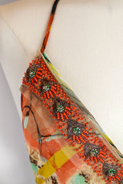 Roberto Cavalli 2000s Multicolor Abstract Silk Maxi Dress