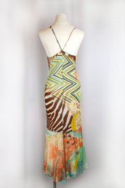 Roberto Cavalli 2000s Multicolor Abstract Silk Maxi Dress