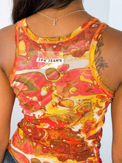 Jean Paul Gaultier JPG Jean's 2000s Orange Abstract Print Mesh Tank Top - S/M