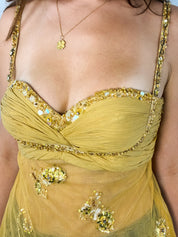 2000s Gold Beaded Ruched Mesh Camisole - S/M