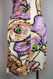 Roberto Cavalli 2000s Purple and White Floral Ruched Mini Dress