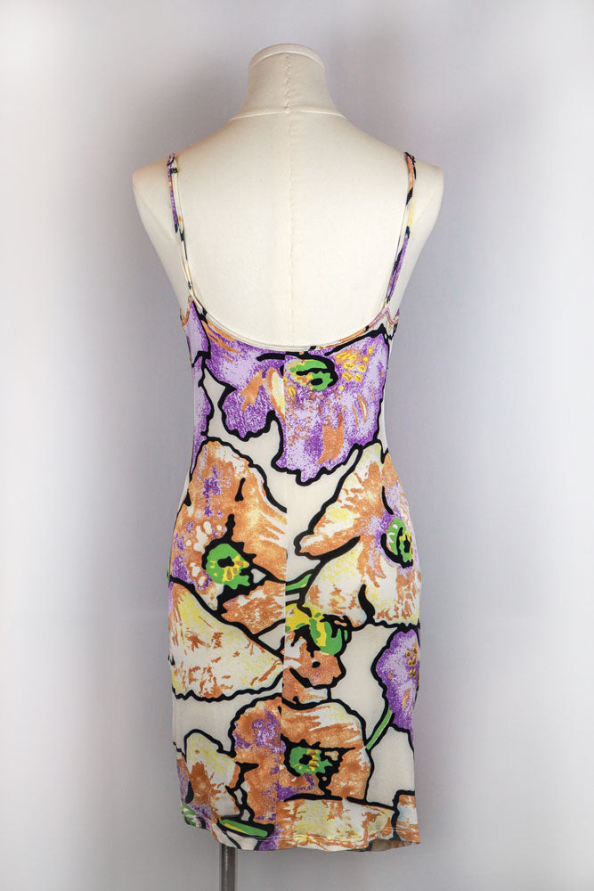 Roberto Cavalli 2000s Purple and White Floral Ruched Mini Dress