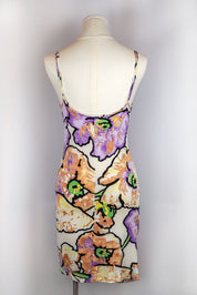 Roberto Cavalli 2000s Purple and White Floral Ruched Mini Dress