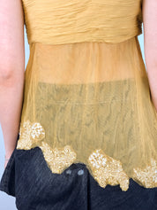 2000s Gold Beaded Ruched Mesh Camisole - S/M