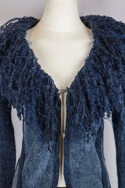 2000s Navy Merino Wool & Mohair Jacket with Fur Curly Collar