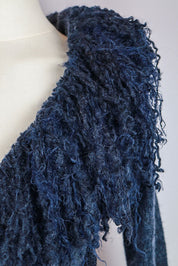 2000s Navy Merino Wool & Mohair Jacket with Fur Curly Collar