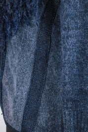 2000s Navy Merino Wool & Mohair Jacket with Fur Curly Collar