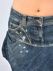 2000s Dark Denim Bleach Splatter Bubble Skirt - S