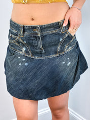 2000s Dark Denim Bleach Splatter Bubble Skirt - S