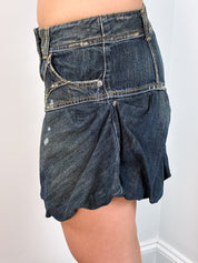 2000s Dark Denim Bleach Splatter Bubble Skirt - S