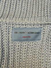 Ermanno Scervino Light Blue Fringe Trim Chunky Knit Coat - S/M