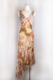 Vintage Italian Silk Floral & Cheetah Maxi Dress