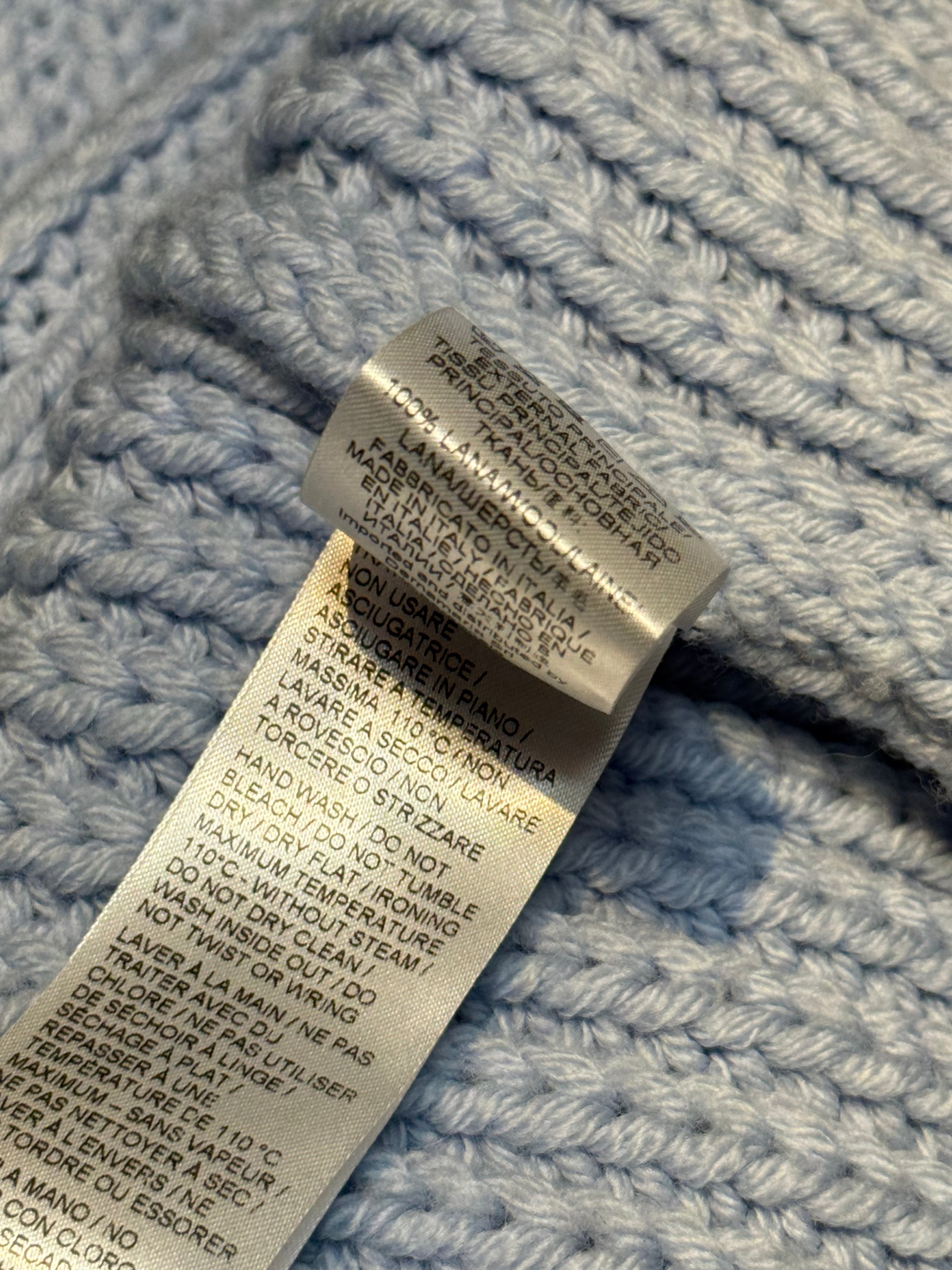 Ermanno Scervino Light Blue Fringe Trim Chunky Knit Coat - S/M