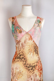 Vintage Italian Silk Floral & Cheetah Maxi Dress