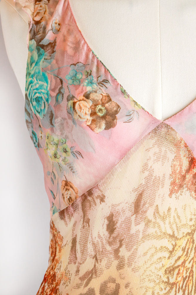 Vintage Italian Silk Floral & Cheetah Maxi Dress