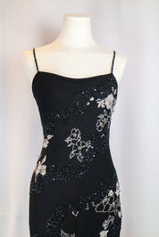 Italian 2000s Black Silk Beaded Asymmetrical Dress