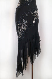 Italian 2000s Black Silk Beaded Asymmetrical Dress