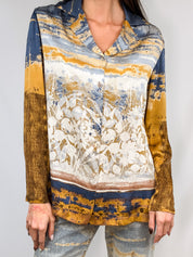 Roberto Cavalli 2000s Painterly Floral Print Shirt & Jean Set - Top M / Jeans W30
