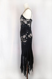 Italian 2000s Black Silk Beaded Asymmetrical Dress