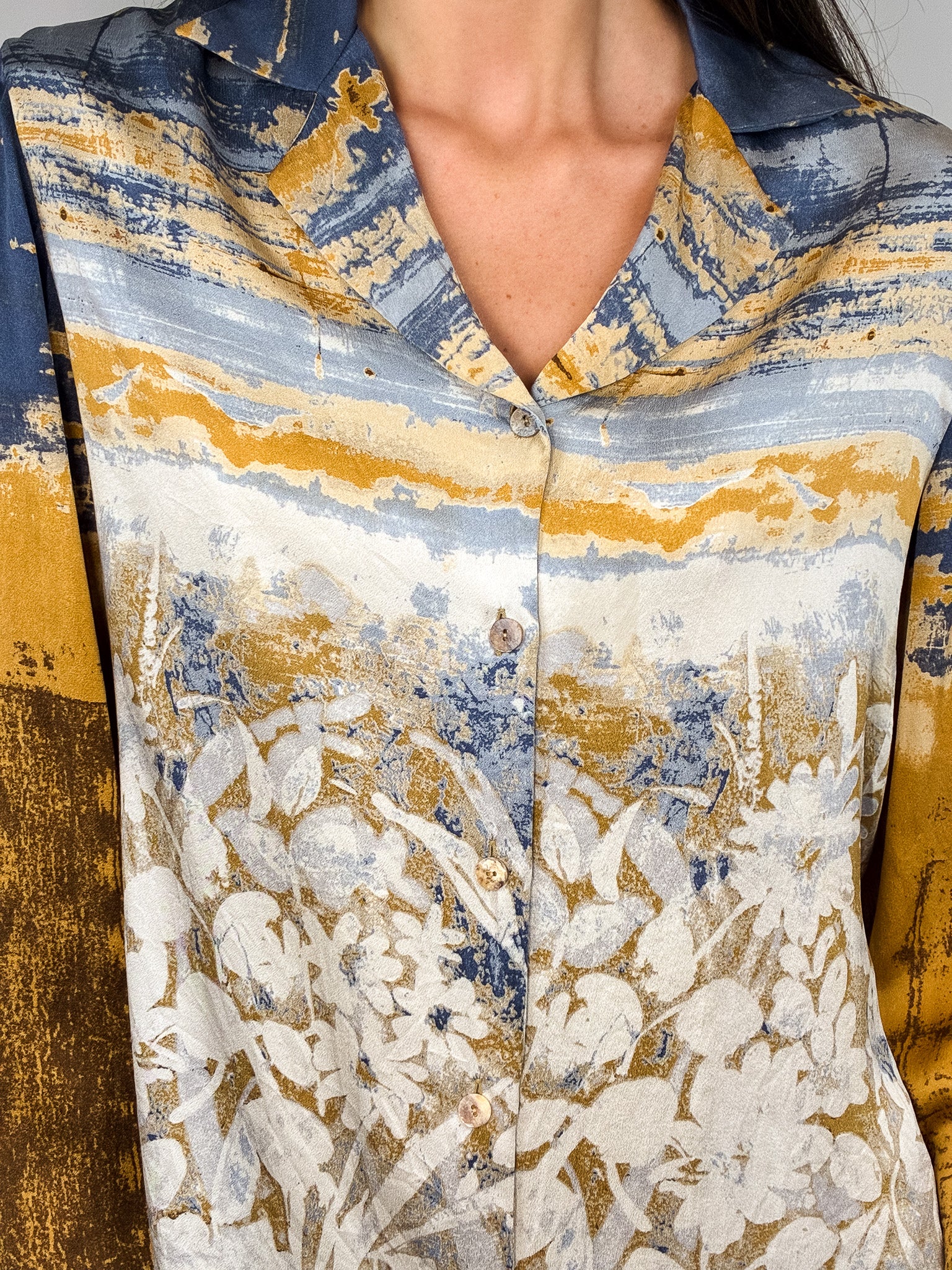 Roberto Cavalli 2000s Painterly Floral Print Shirt & Jean Set - Top M / Jeans W30