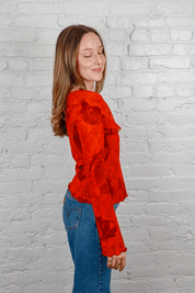 Just Cavalli Red Sheer Rose Blouse