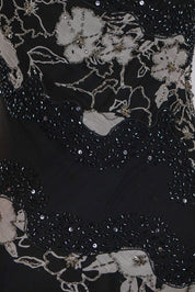 Italian 2000s Black Silk Beaded Asymmetrical Dress