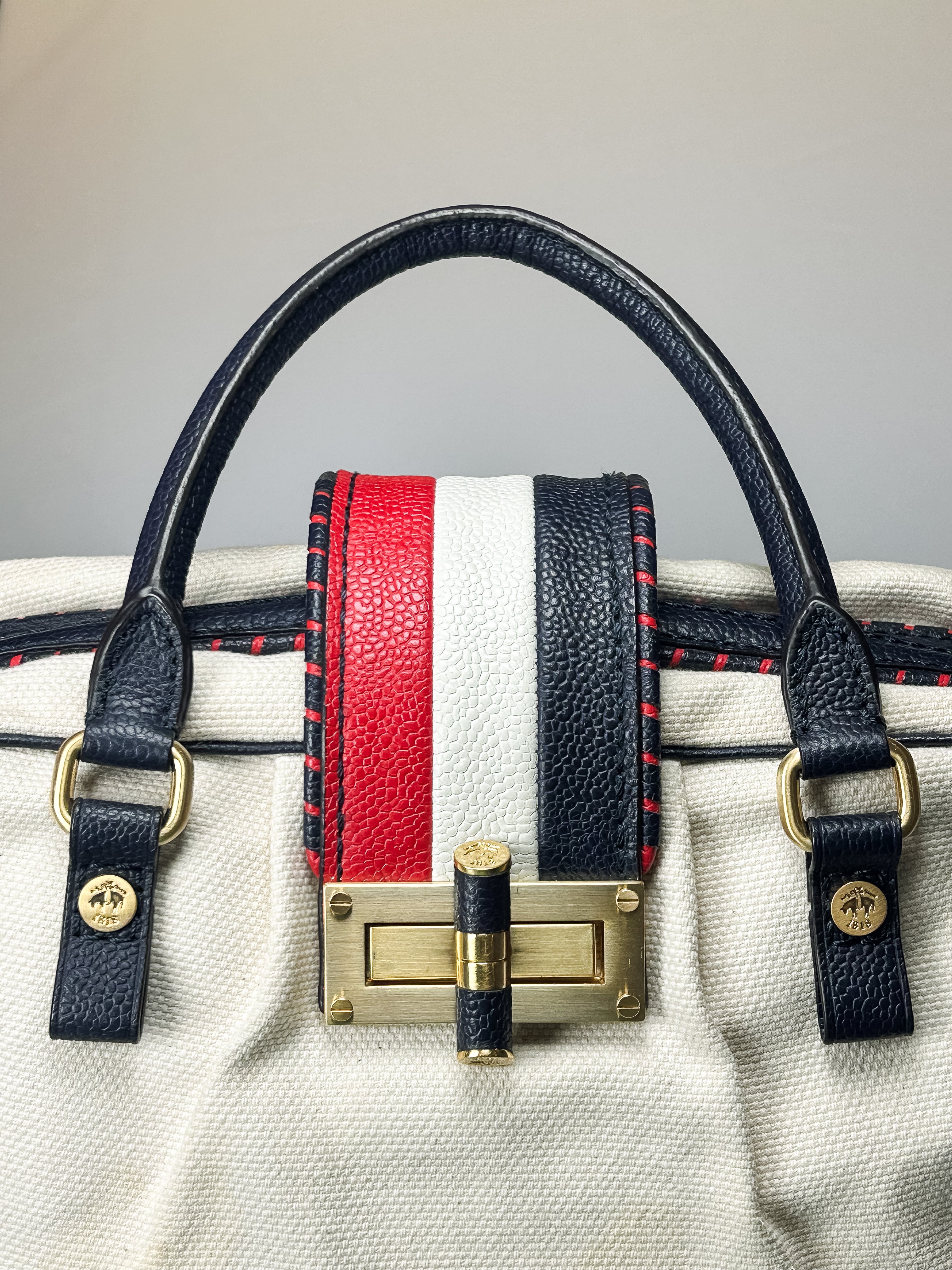 Black Fleece by Thom Browne for Brooks Brothers 2000s Canvas & Leather Colorblock Bowler Bag