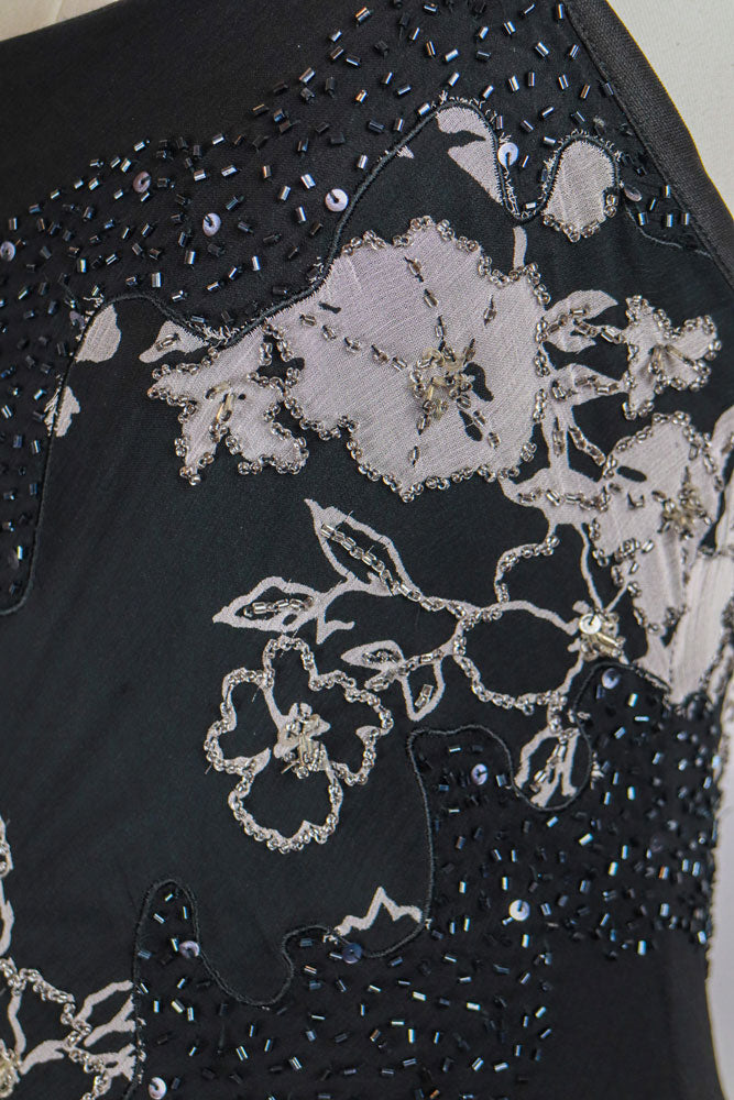 Italian 2000s Black Silk Beaded Asymmetrical Dress