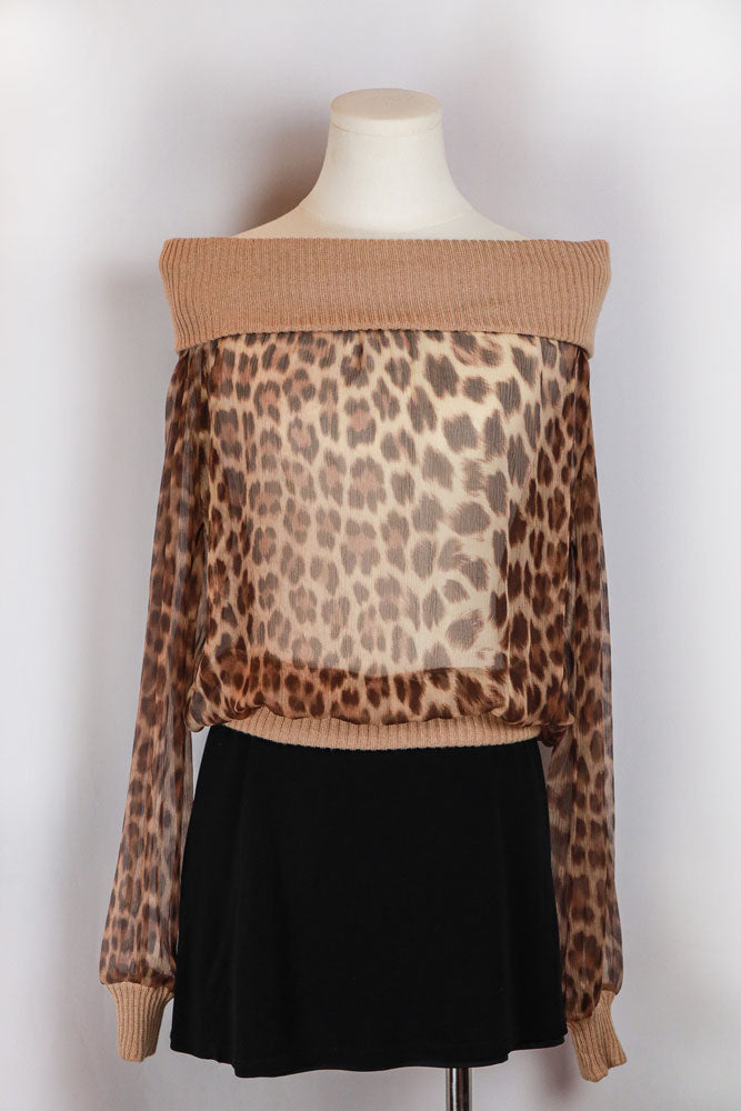 Blumarine 2000s Leopard Print Silk Ribbed Sweater