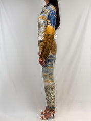 Roberto Cavalli 2000s Painterly Floral Print Shirt & Jean Set - Top M / Jeans W30