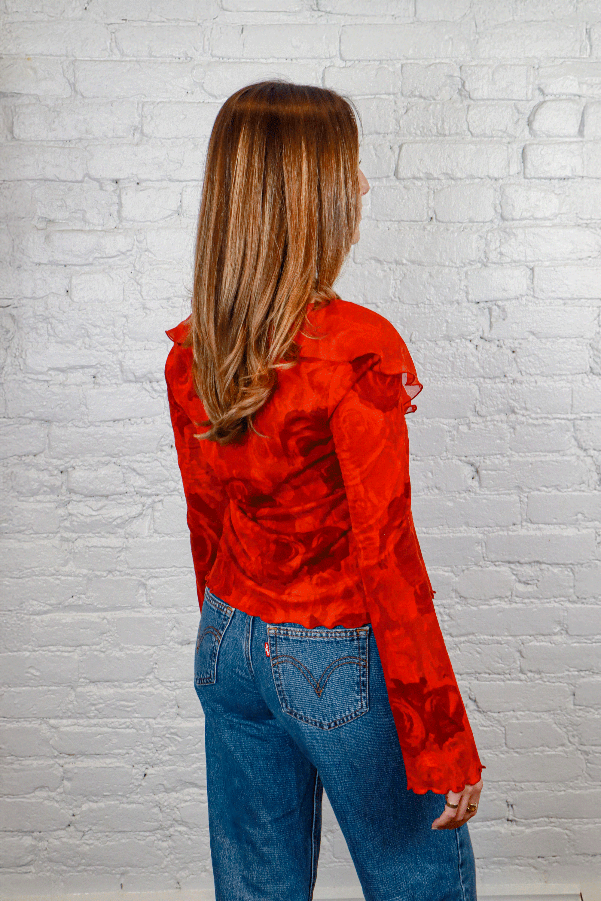 Just Cavalli Red Sheer Rose Blouse