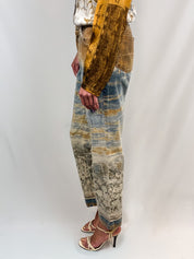 Roberto Cavalli 2000s Painterly Floral Print Shirt & Jean Set - Top M / Jeans W30
