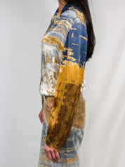 Roberto Cavalli 2000s Painterly Floral Print Shirt & Jean Set - Top M / Jeans W30
