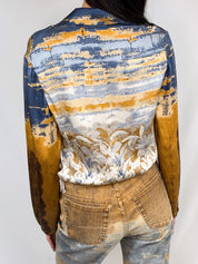 Roberto Cavalli 2000s Painterly Floral Print Shirt & Jean Set - Top M / Jeans W30