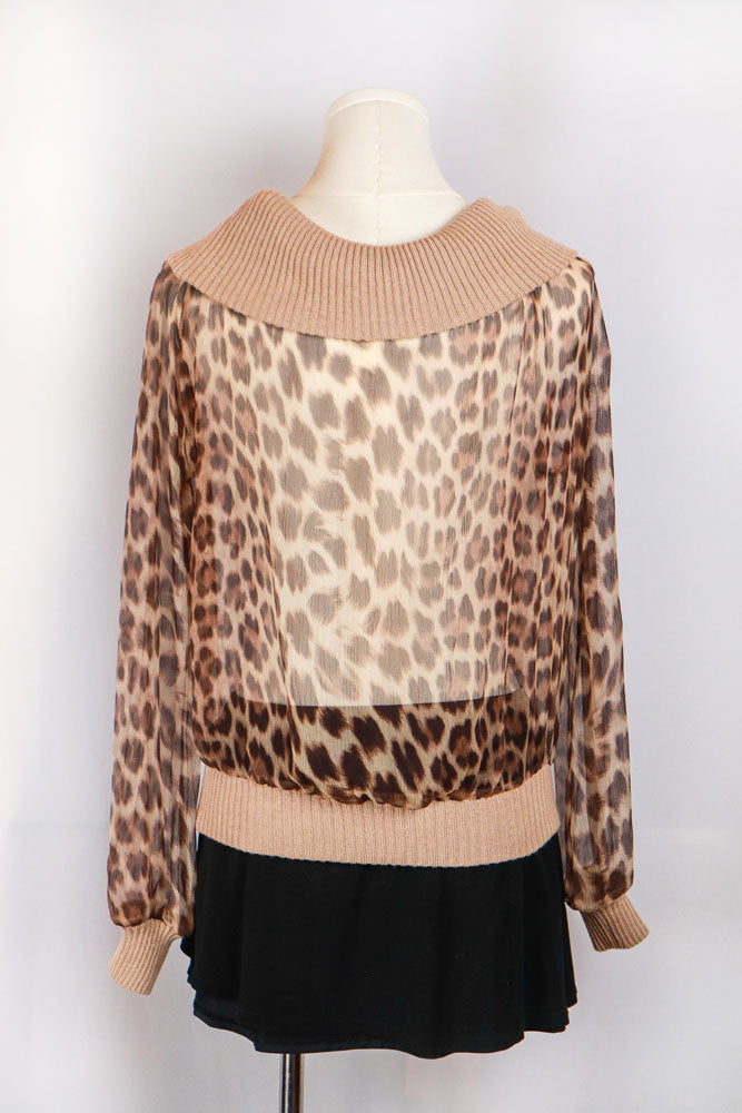 Blumarine 2000s Leopard Print Silk Ribbed Sweater