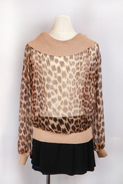 Blumarine 2000s Leopard Print Silk Ribbed Sweater