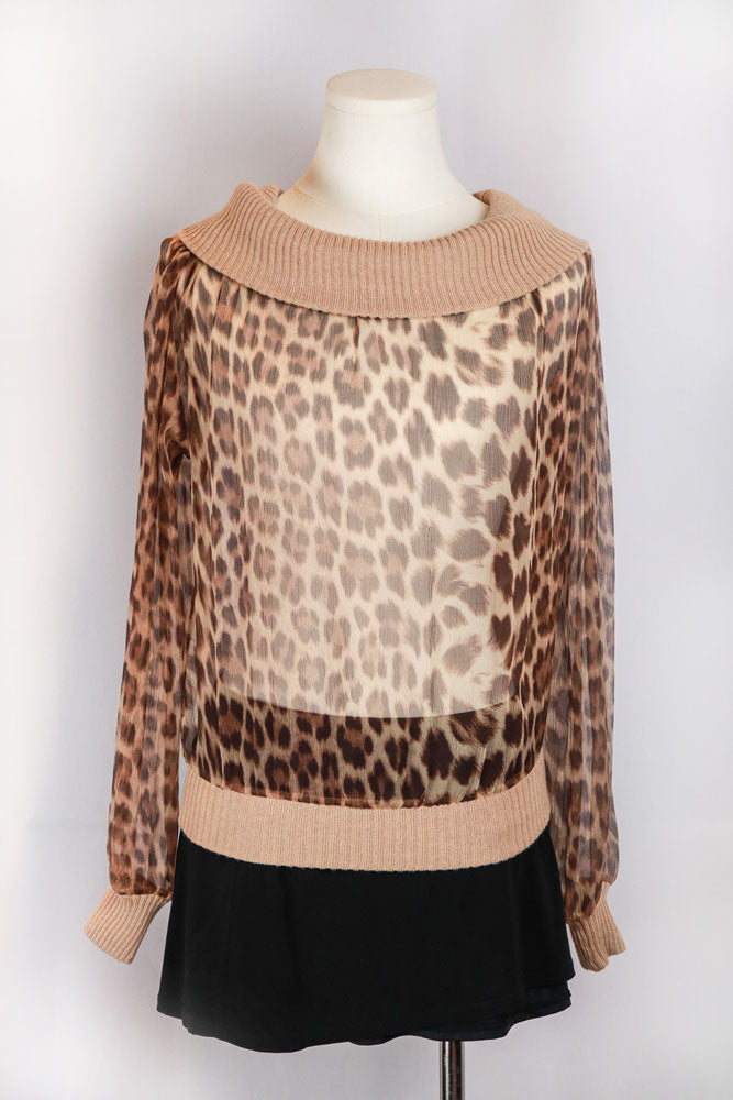 Blumarine 2000s Leopard Print Silk Ribbed Sweater