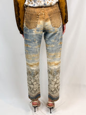 Roberto Cavalli 2000s Painterly Floral Print Shirt & Jean Set - Top M / Jeans W30