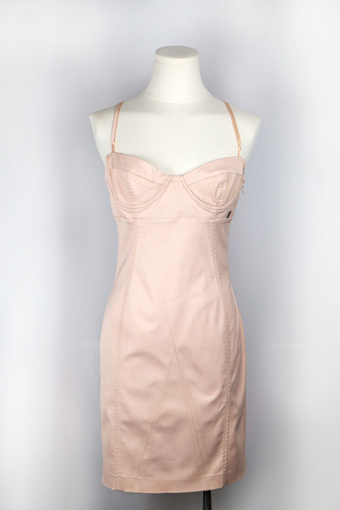 Galliano 2000s Blush Pink Bustier Bodycon Dress