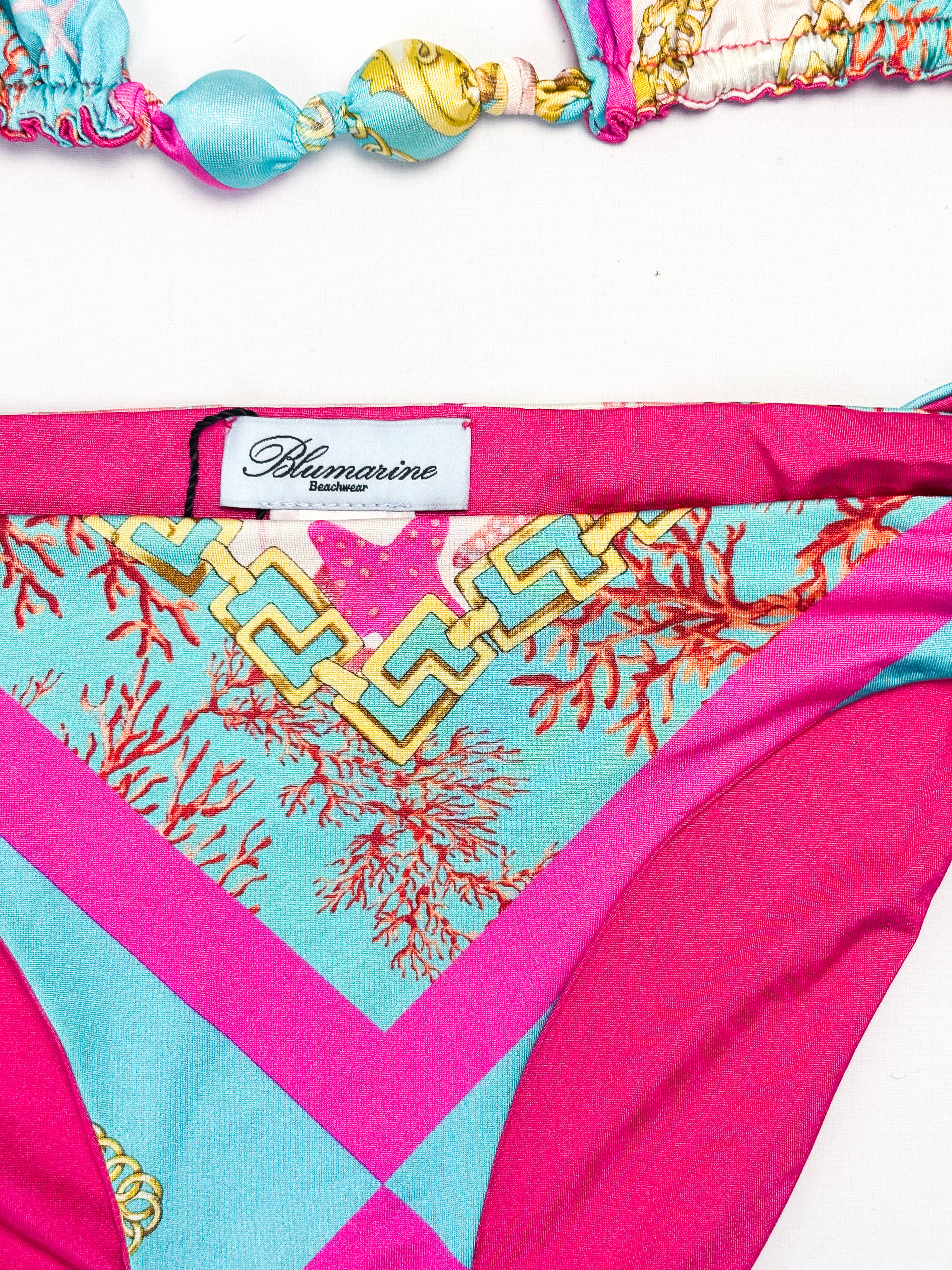 Blumarine Beachwear 2000s Coral Print Triangle String Bikini - M/L